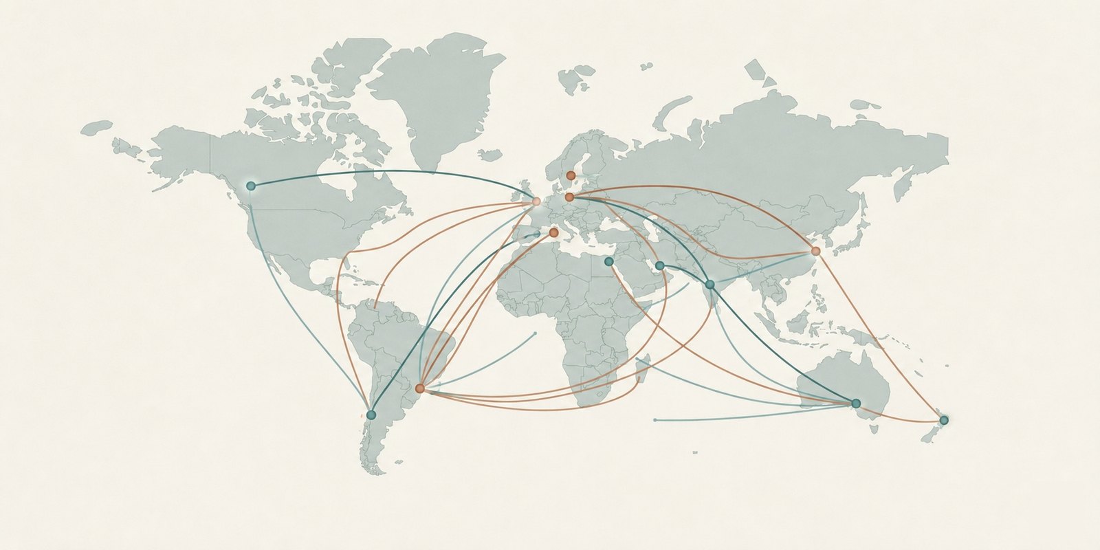 World map with global migration routes